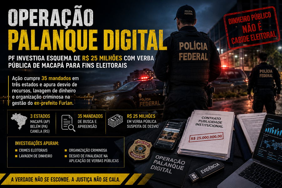 Operação Palanque Digital: PF desmonta suposto esquema milionário de manipulação eleitoral com dinheiro público em Macapá