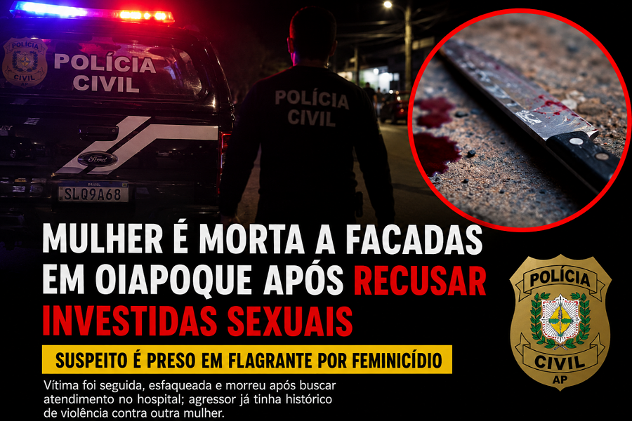 Mulher é morta a facadas em Oiapoque após recusar investidas sexuais; suspeito é preso em flagrante por feminicídio
