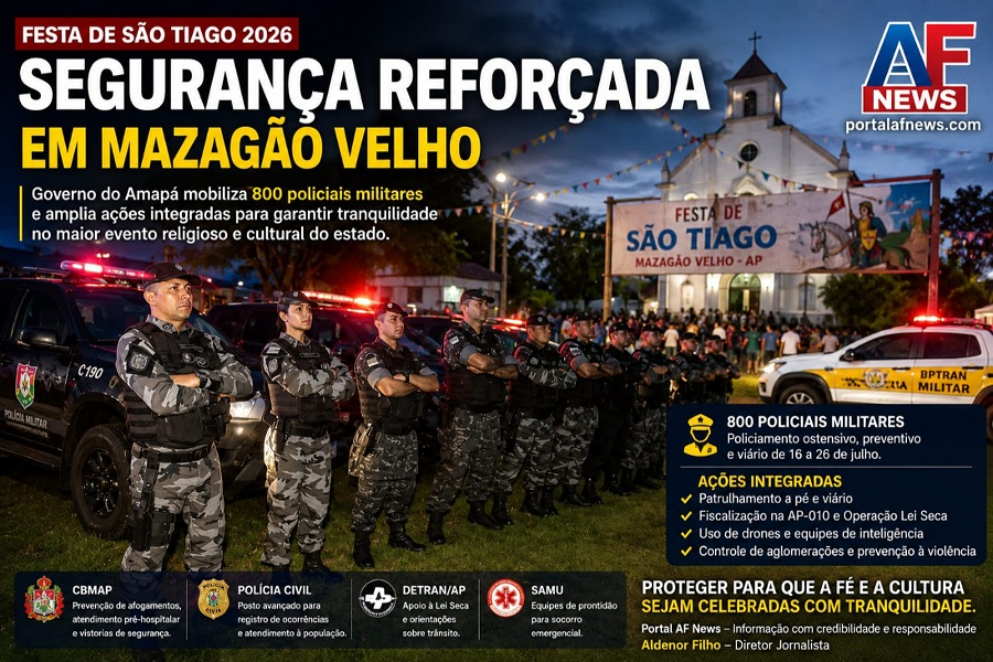PM mobiliza 800 policiais para garantir segurança durante a Festa de São Tiago 2026 em Mazagão