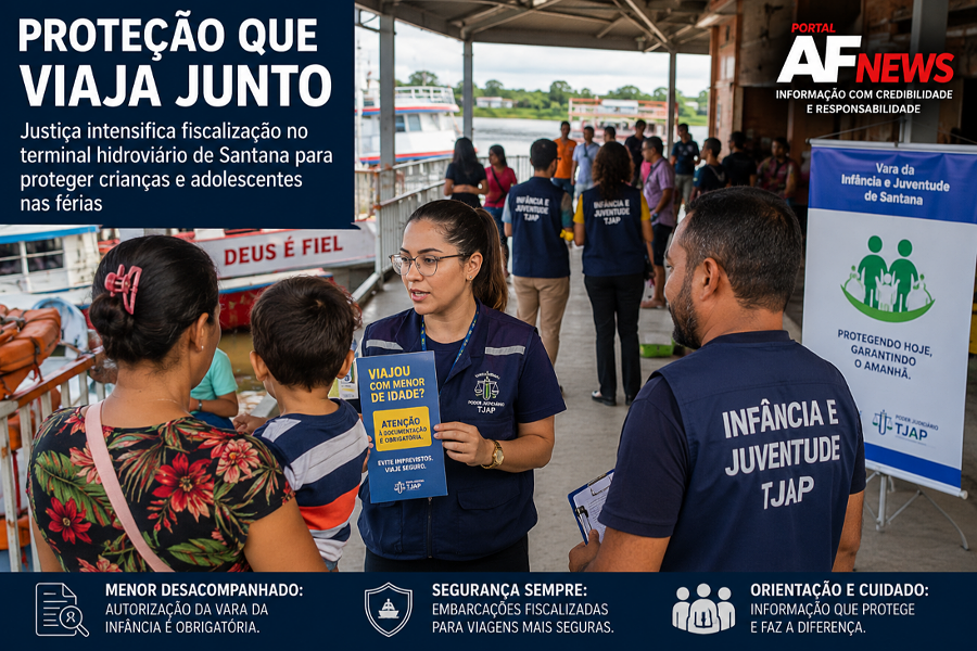 Justiça intensifica fiscalização no terminal hidroviário de Santana para proteger crianças e adolescentes nas férias