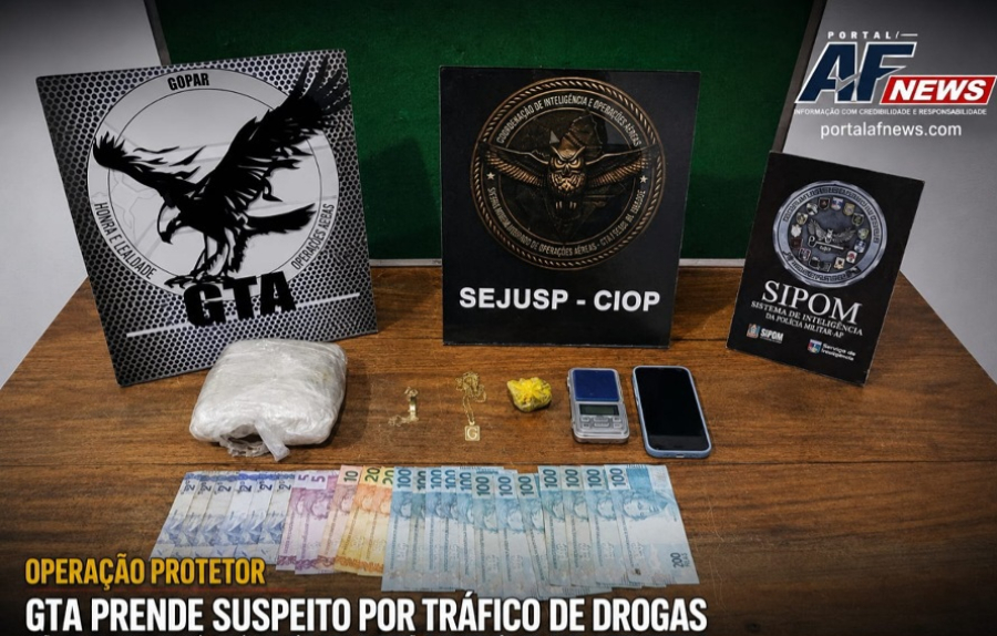 Operação Protetor: GTA prende suspeito por tráfico de drogas e apreende dinheiro, maconha e balança de precisão em Macapá
