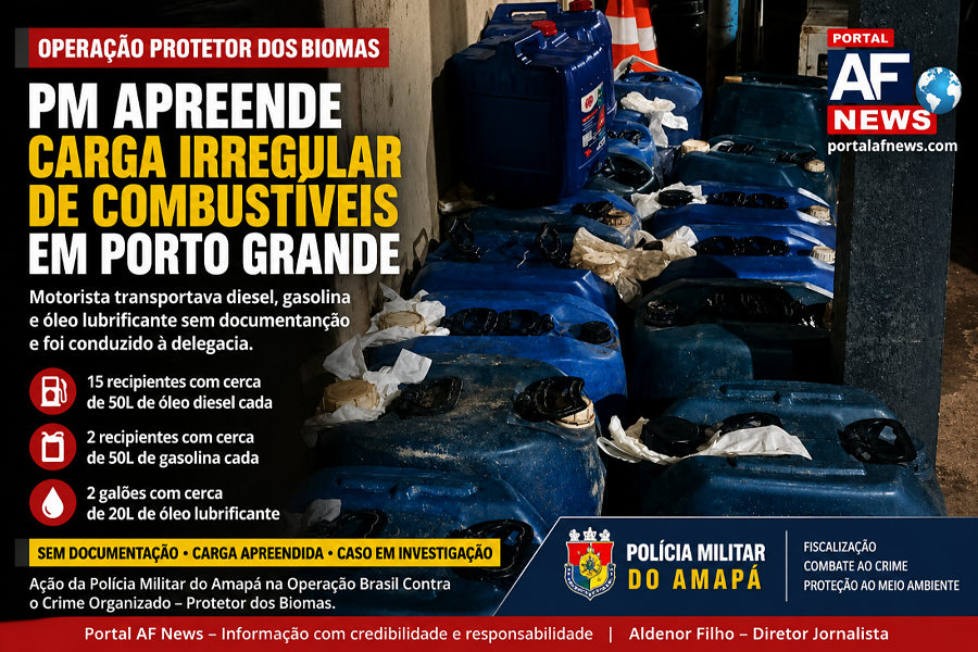 PM apreende carga irregular de combustíveis durante operação em Porto Grande e conduz motorista à delegacia