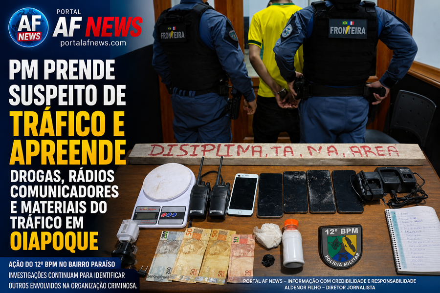 PM prende suspeito de integrar facção criminosa e apreende drogas, rádios comunicadores e materiais do tráfico em Oiapoque