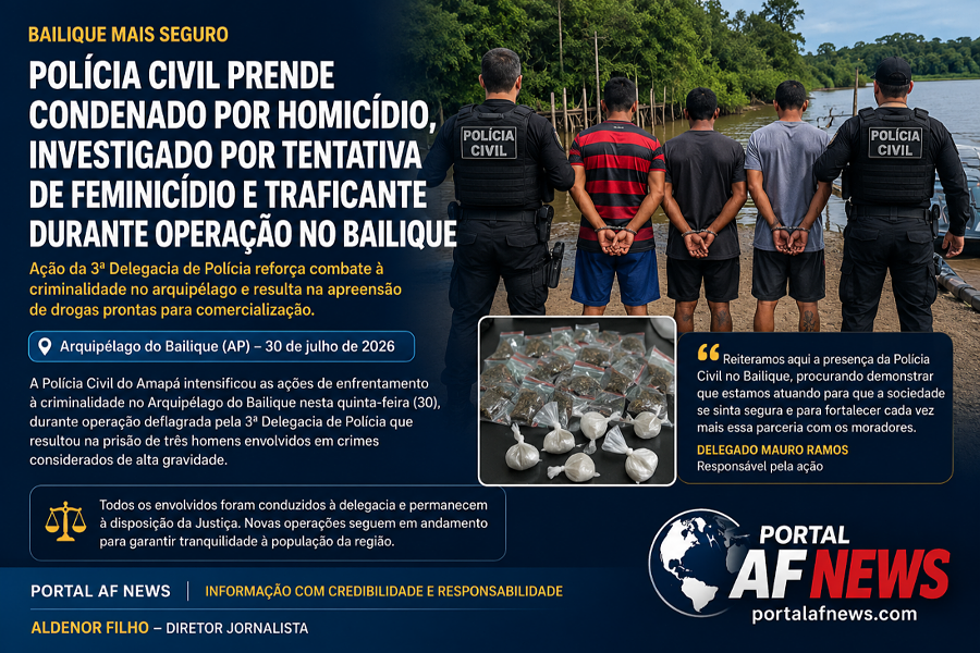 Polícia Civil prende condenado por homicídio, investigado por tentativa de feminicídio e traficante durante operação no Bailique