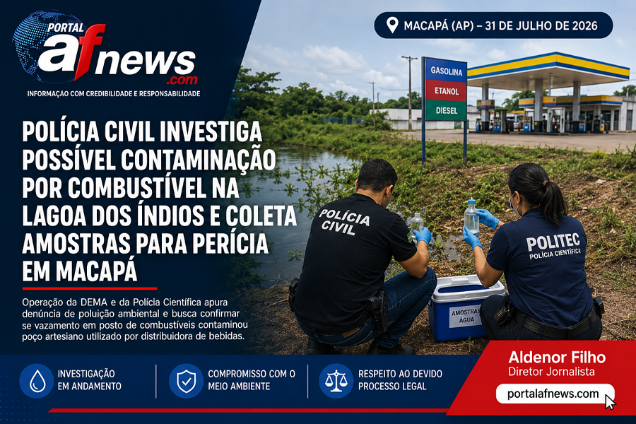 Polícia Civil investiga possível contaminação por combustível na Lagoa dos Índios e coleta amostras para perícia em Macapá