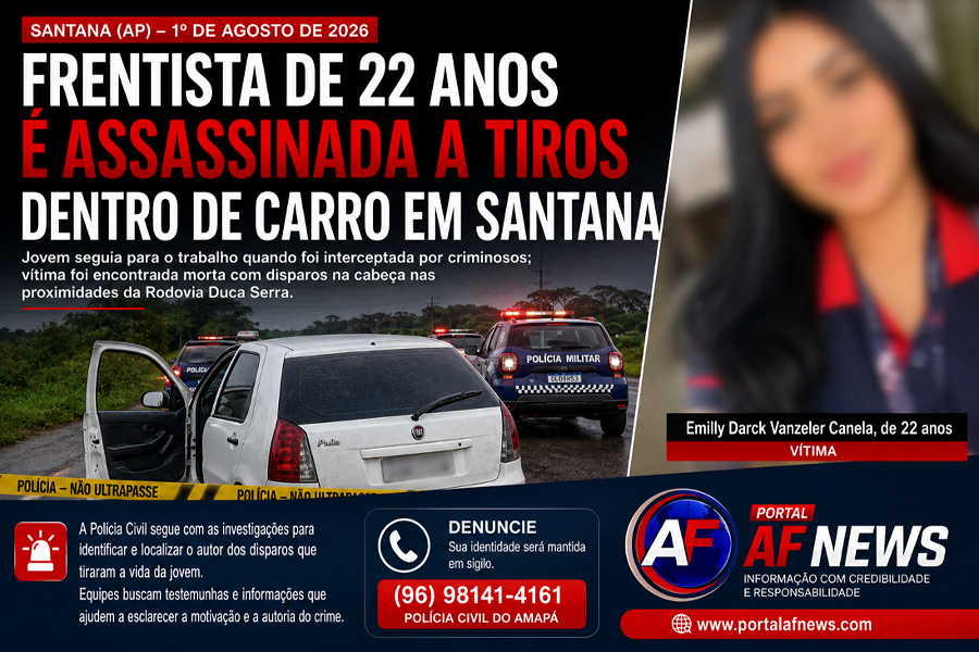 Frentista de 22 anos é assassinada a tiros dentro de carro em Santana; Polícia Civil investiga autoria e motivação