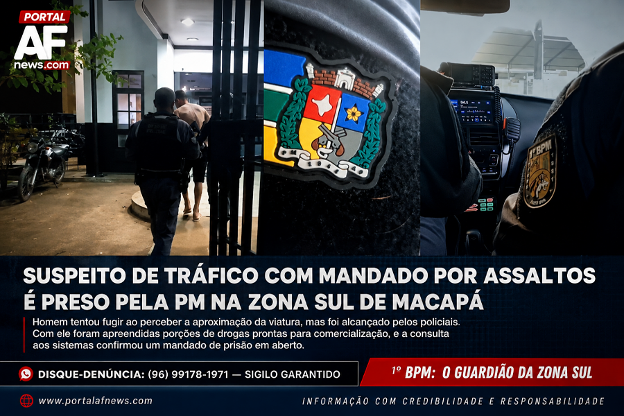 Suspeito de tráfico com mandado de prisão por assaltos é capturado pela PM na Zona Sul de Macapá