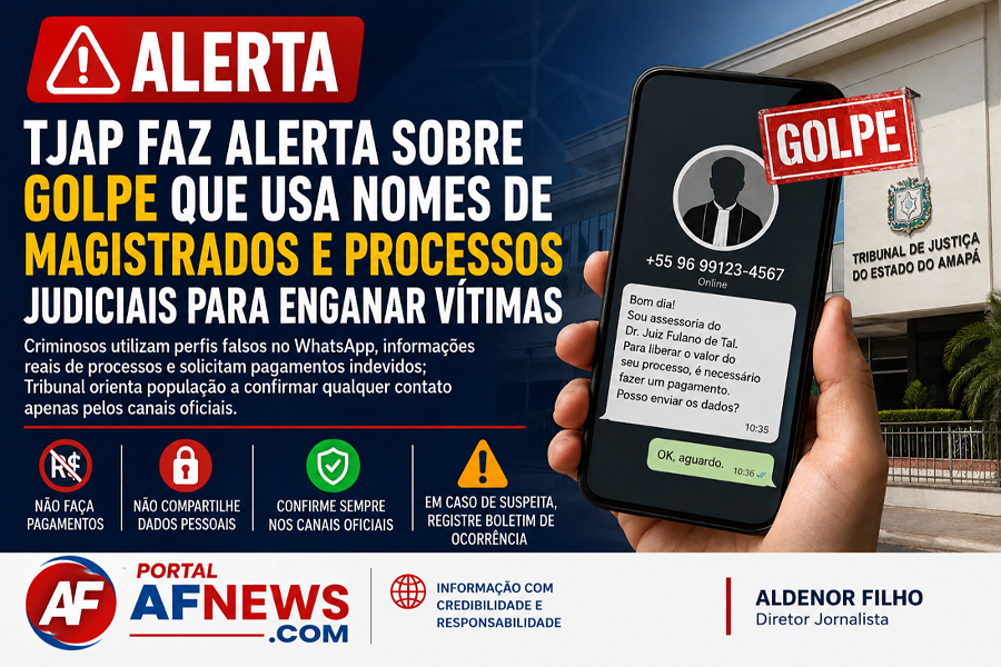 TJAP faz alerta sobre golpe que usa nomes de magistrados e processos judiciais para enganar vítimas