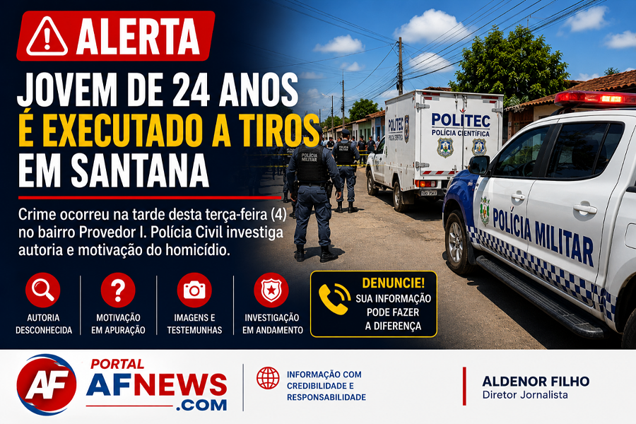 Jovem de 24 anos é executado a tiros em Santana; Polícia Civil investiga autoria e motivação do crime