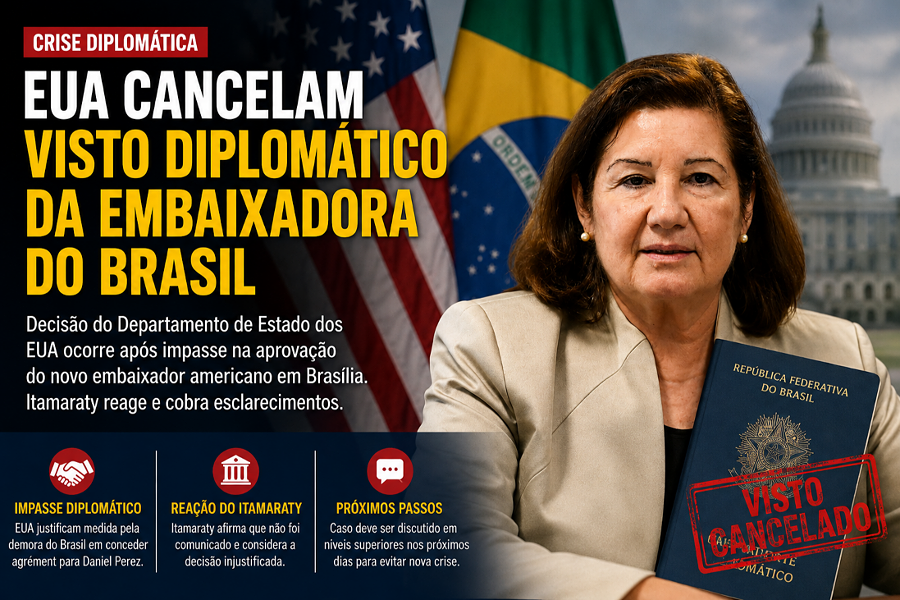 EUA cancelam visto diplomático da embaixadora do Brasil e elevam tensão nas relações com Brasília