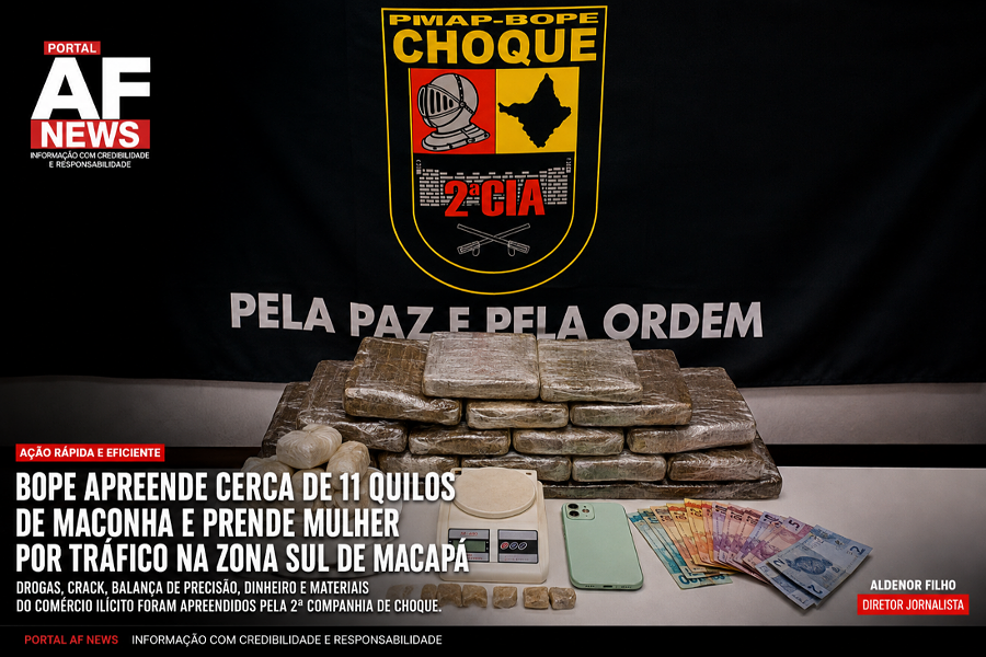 BOPE apreende cerca de 11 quilos de maconha e prende mulher por tráfico na Zona Sul de Macapá