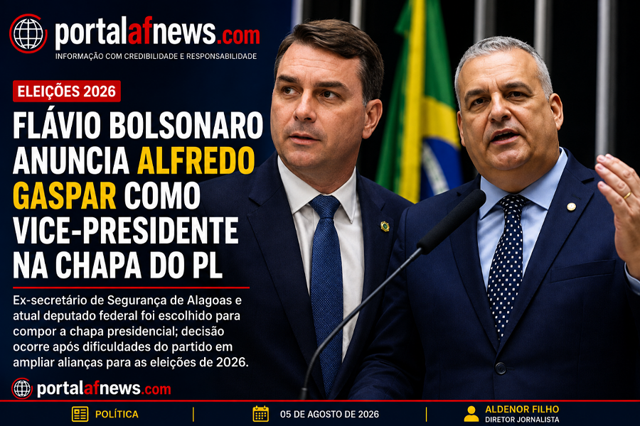 Flávio Bolsonaro anuncia Alfredo Gaspar como candidato a vice-presidente na chapa do PL