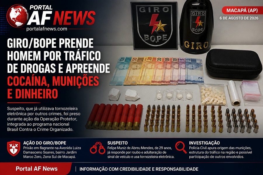 GIRO/BOPE prende homem por tráfico de drogas e apreende cocaína, munições e dinheiro no Jardim Marco Zero