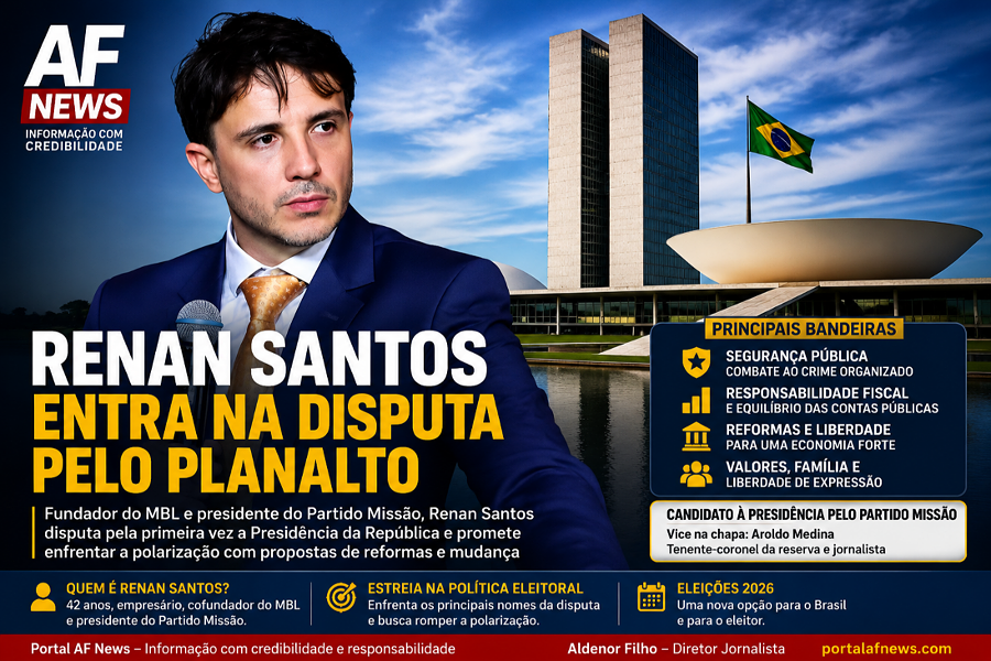 RENAN SANTOS ENTRA NA DISPUTA PELO PLANALTO E TENTA ROMPER POLARIZAÇÃO NA ELEIÇÃO DE 2026