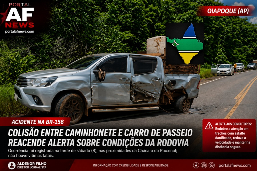 COLISÃO ENTRE CAMINHONETE E CARRO NA BR-156 REACENDE ALERTA SOBRE CONDIÇÕES DA RODOVIA EM OIAPOQUE