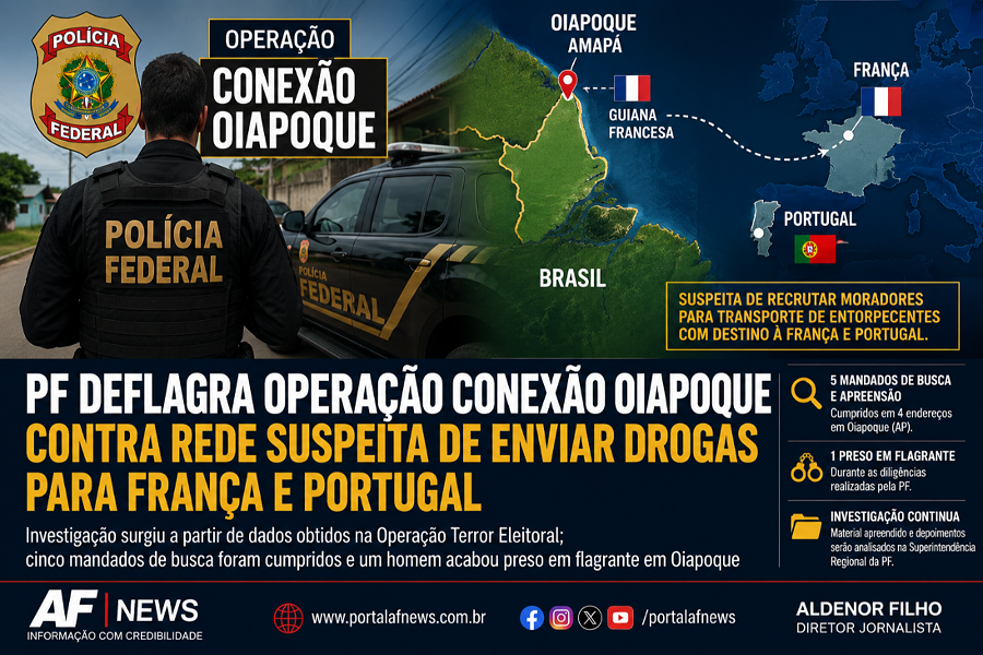 PF DEFLAGRA OPERAÇÃO CONEXÃO OIAPOQUE CONTRA REDE SUSPEITA DE ENVIAR DROGAS PARA FRANÇA E PORTUGAL
