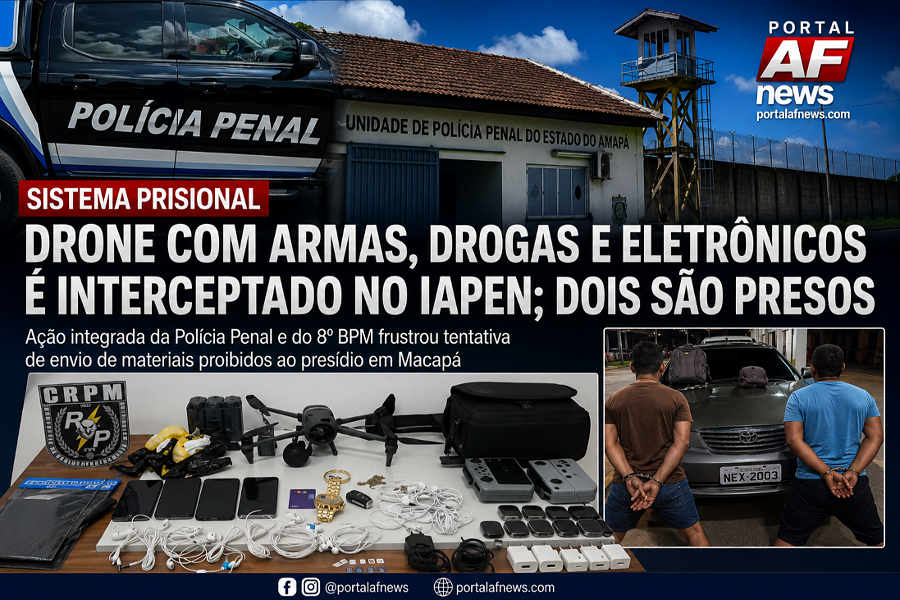 DRONE COM ARMAS, DROGAS E ELETRÔNICOS É INTERCEPTADO EM AÇÃO NO IAPEN; DOIS SÃO PRESOS