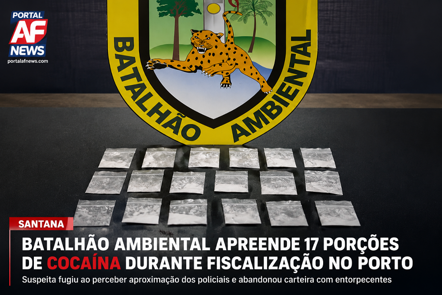 Batalhão Ambiental apreende 17 porções de cocaína durante fiscalização no porto de Santana