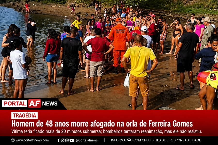 Homem de 48 anos morre após afogamento na orla de Ferreira Gomes