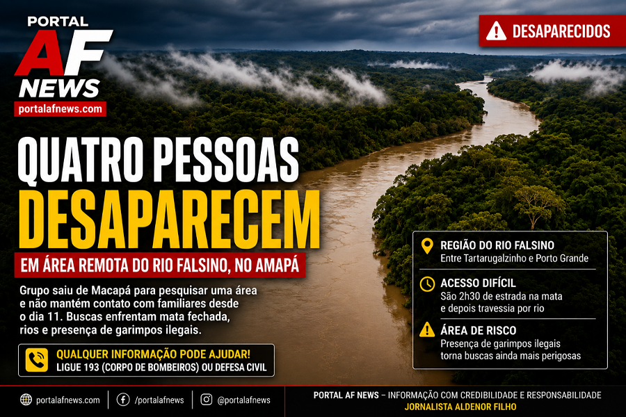 Quatro pessoas desaparecem em área remota do Rio Falsino, no interior do Amapá