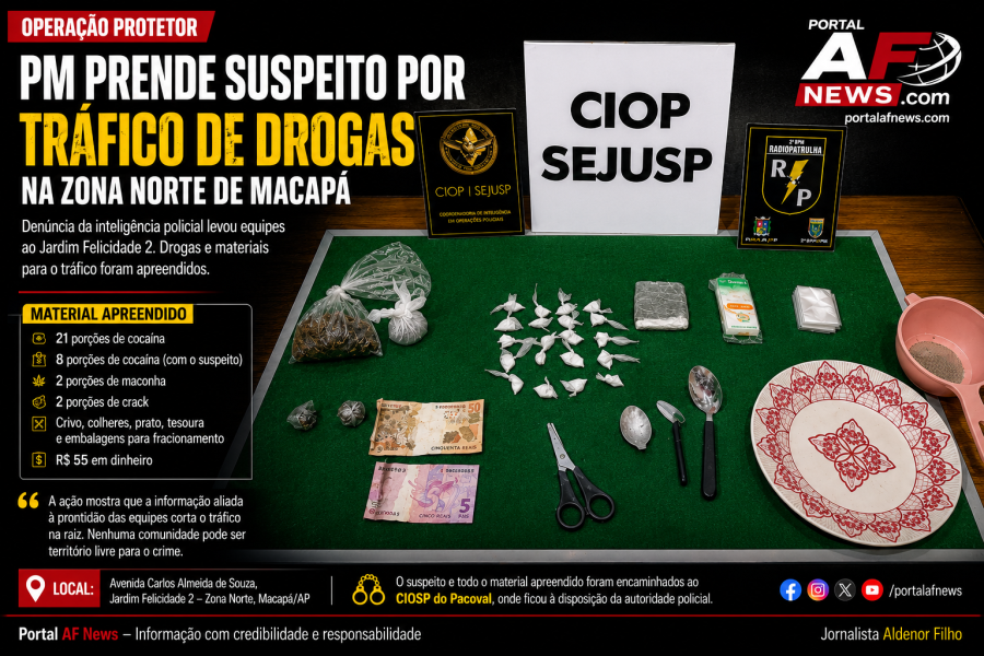 Operação Protetor: PM prende suspeito por tráfico e apreende drogas na Zona Norte de Macapá