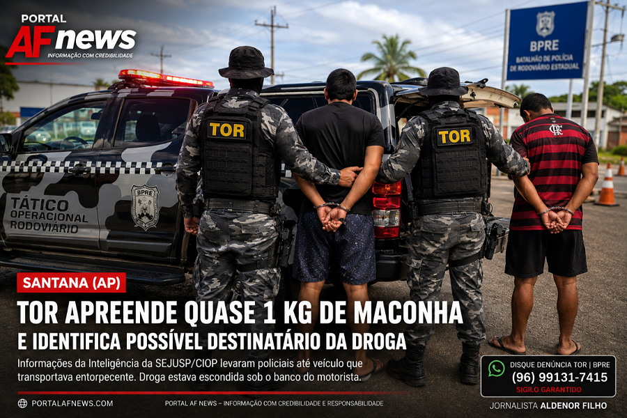 TOR apreende quase 1 kg de maconha e identifica possível destinatário da droga em Santana
