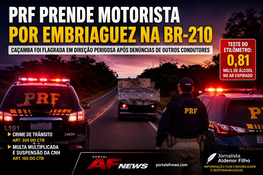 PRF prende motorista de caçamba por embriaguez ao volante na BR-210, no Amapá