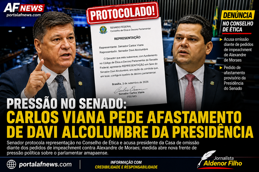PRESSÃO NO SENADO: CARLOS VIANA PEDE AFASTAMENTO DE DAVI ALCOLUMBRE DA PRESIDÊNCIA