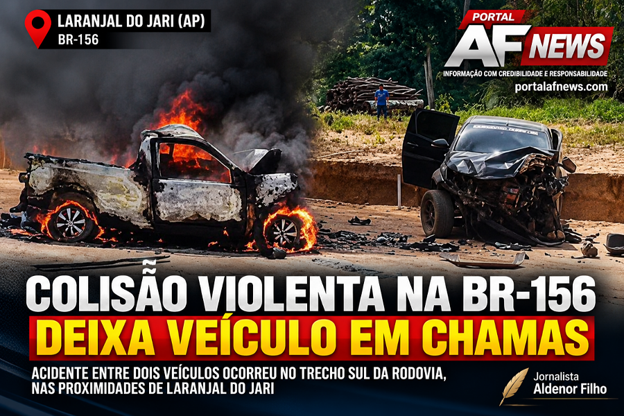 COLISÃO VIOLENTA NA BR-156 DEIXA VEÍCULO EM CHAMAS PRÓXIMO A LARANJAL DO JARI