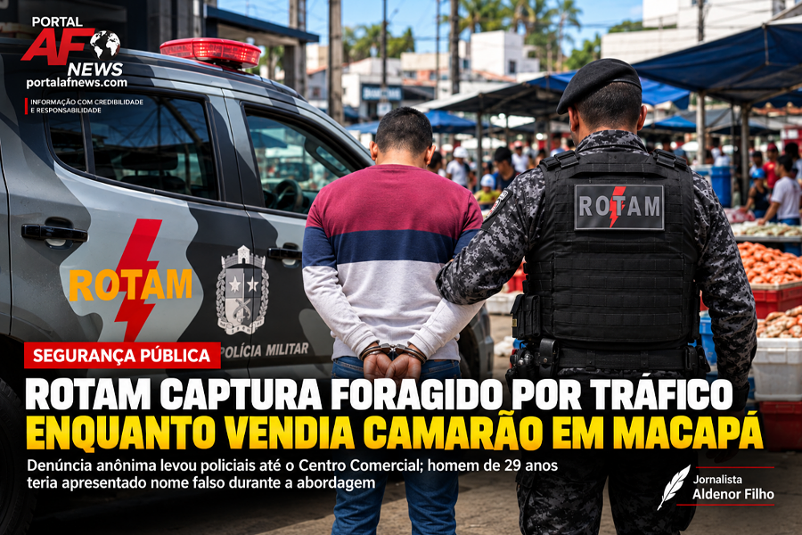 ROTAM CAPTURA FORAGIDO POR TRÁFICO ENQUANTO VENDIA CAMARÃO EM FEIRA DE MACAPÁ
