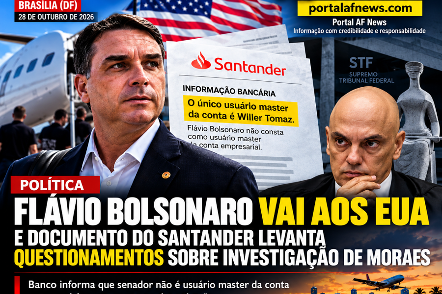 FLÁVIO BOLSONARO VAI AOS EUA E DOCUMENTO DO SANTANDER LEVANTA QUESTIONAMENTOS SOBRE INVESTIGAÇÃO DE MORAES