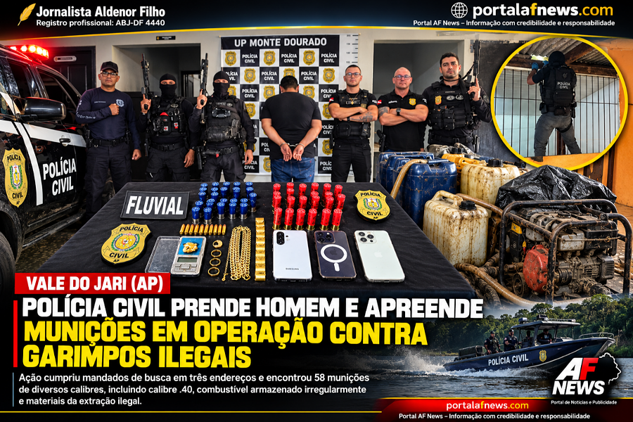 🚨 POLÍCIA CIVIL PRENDE HOMEM E APREENDE MUNIÇÕES DURANTE OPERAÇÃO CONTRA GARIMPOS ILEGAIS NO VALE DO JARI