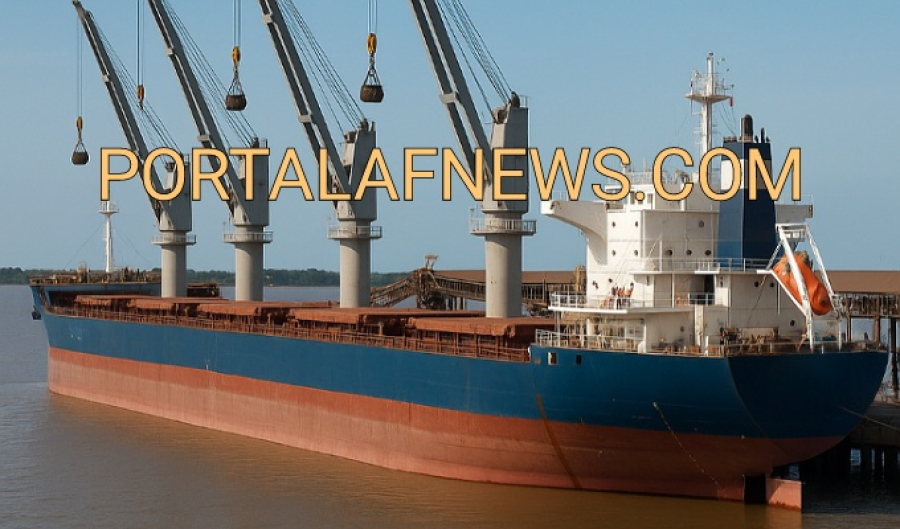 Navio atraca no Porto de Santana para exportar ilmenita à China