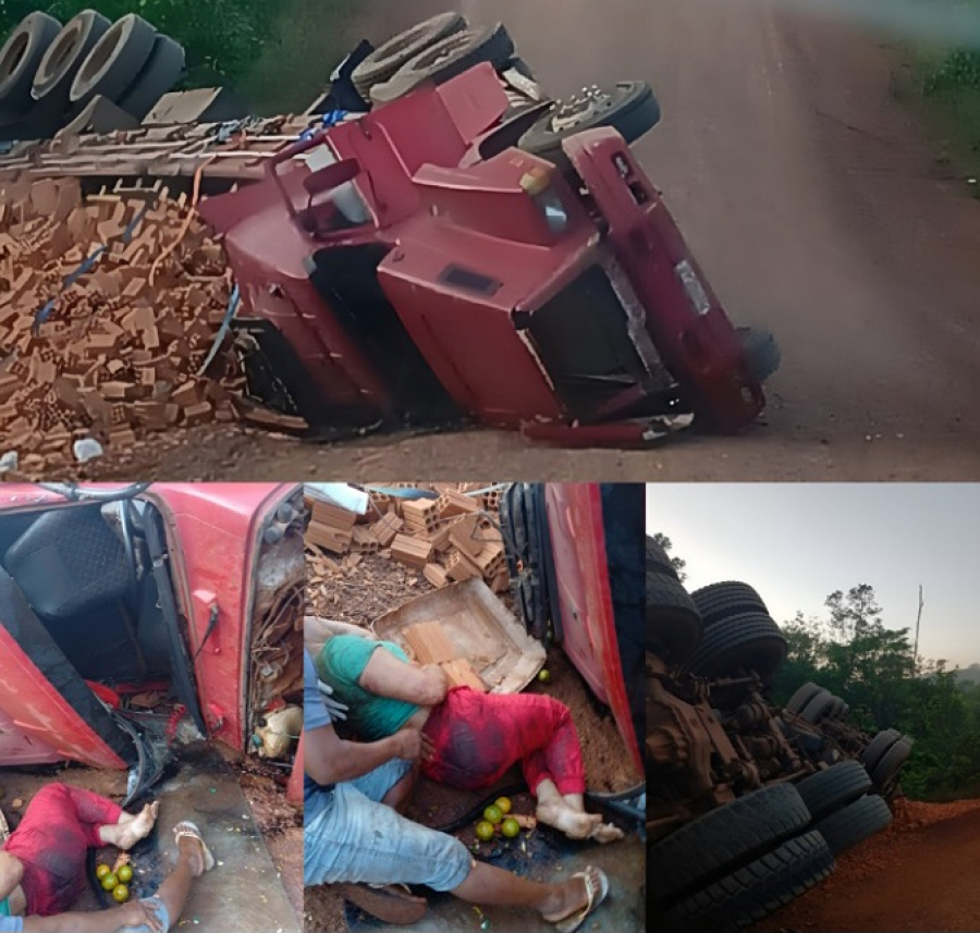 Carreta tomba na BR-156 e deixa uma pessoa ferida em Calçoene